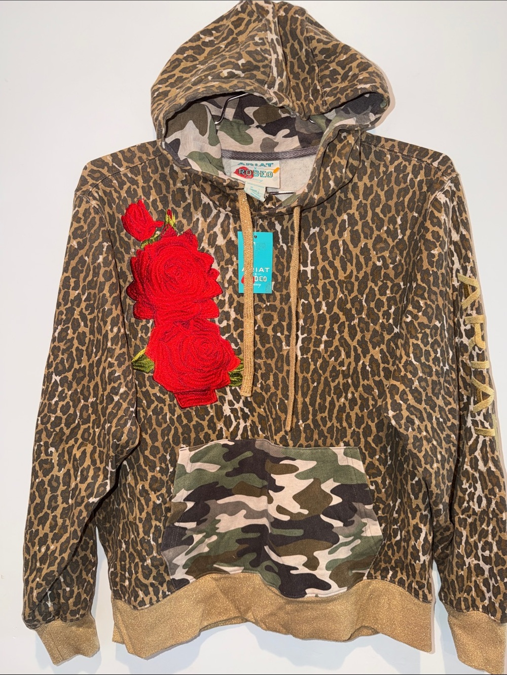 New Ariat Women's Rodeo Quincy Hoodie Leopard and Roses Print Womens Size Large